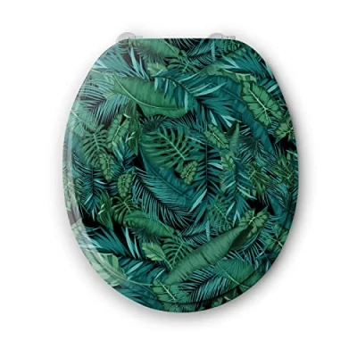 Image de BENKI Lunette De Toilette Tropical Abattant WC Avec Frein Chute En Bois Charnières Acier Inoxydable &amp; Ajustables Forme Universelle