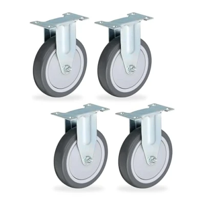 Image de Relaxdays roulettes Fixes, Lot de 4, 125 mm, 480 kg, TPR, Plaque en Acier, roulement à Billes, sans Bruit, Gris/argenté