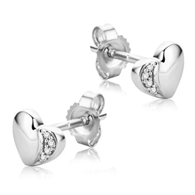 Image de Orovi Bijoux Femme, Boucles d&#039;Oreilles Coeurs en Or Blanc avec Diamants coupé Brillant 0.02 Ct Clou 9 Kt / 375
