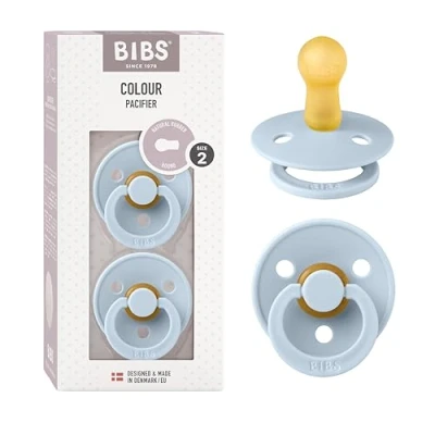 Image de Tétine BIBS Colour. Lot de 2 sucettes. Sans bisphénol A, Téterelle ronde. Latex caoutchouc naturel, Fabriqué au Danemark, Taille (6 18 mois), Baby Blue