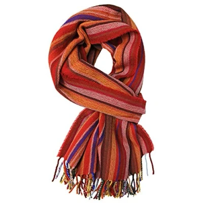 Image de Rotfuchs Echarpe homme à rayures et chevrons la mode 100% laine (mérinos) 53 x 180 cm, rouge orange multicolore