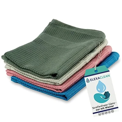 Image de ELEXACLEAN Lot de 4 Chiffons Nettoyage en Microfibre 55 x 40 cm Chiffon Multi usages sans Traces Seulement avec l&#039;eau