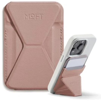 Image de MOFT Porte Carte Adhésifs pour iPhone 16/15/14/13, Compatible avec MagSafe, Support Telephone en Cuir MOVAS, 3 Angles, 2 Cartes, Poignée Smartphone, Léger, Pliable et Portable (Nude Classique)