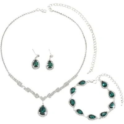 Image de FDEETY Parure de Bijoux Mariage avec Strass Scintillants et Pendentif Plaqué Argent Collier Boucles D&#039;oreilles Bracelet Ensembles pour Femmes（Vert）