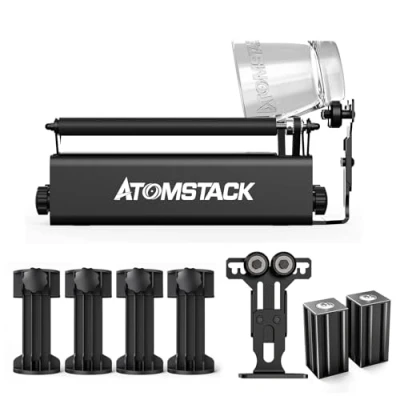 Image de ATOMSTACK R3 PRO Rouleau rotatif au laser, graveur rouleaux rotatifs d&#039;axe Y avec gravure rotative à 360 pour la d&#039;objets cylindriques, 4 colonnes de levage supplémentaires