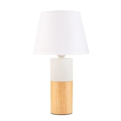 Image de Pauleen 48204 Lampe à Poser Woody Elegance 20 Watts Max, Blanc, Bois, Tissu E27