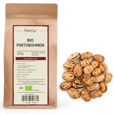 Image de 1kg de haricots secs Pinto BIO caillettes sans additifs légumineuses en emballage biodégradable