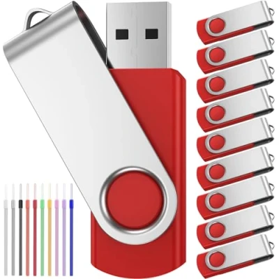 Image de Lot de 10 Clé USB 2.0 32 Go Clefs Pivotante Cle 32Go Pendrive Portable Lecteur Flash FEBNISCTE Drive Stockage Données Rouge Mémoire Stick avec Cordes