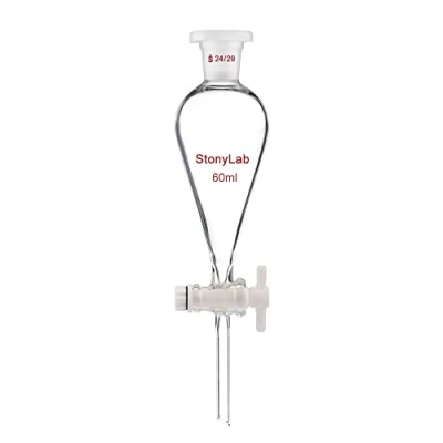Image de stonylab 60ml Entonnoir Séparateur à Paroi épaisse en Verre Borosilicaté, Separatory Funnel avec Joints 24/29 et Robinet PTFE, 60 ml