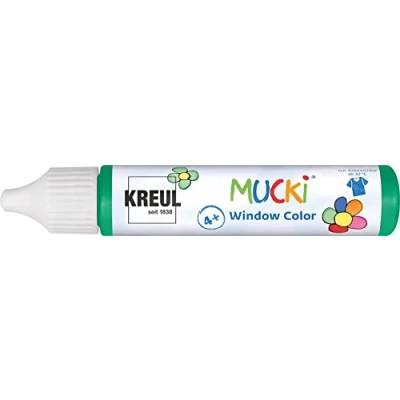 Image de KREUL 24413 Mucki Window Color, vert foncé, stylo 29 ml, peinture pour fenêtres à base d&#039;eau, sans paraben, gluten, lactose, végétalien, facile peindre, lavable