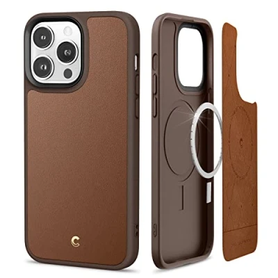 Image de CYRILL by Spigen Kajuk Mag [Charge sans Fil Magnétique] Coque Compatible iPhone 14 Pro Max 6.7 Pouces (2022) Cuir Antichoc TPU Grip Protection Bumper Brun Selle