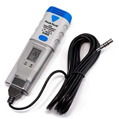Image de PeakTech 5185 Enregistreur de Données USB avec 32.000 lectures pour la Mesure l&#039;Humidité et Température, Écran LCD, Logiciel PC, Capteur Externe 60g