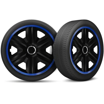 Image de Moltico Enjoliveur Set de 4 Universel Enjoliveurs Adapté à Toutes Roues en Acier pour Auto Anneau Sécurité Réglable 14 Pouces Bleu Noir