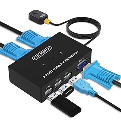 Image de VGA KVM Switch avec 2 Câbles, Commutateur USB et pour PC, 1 Moniteur 3 Clavier Souris Scanner
