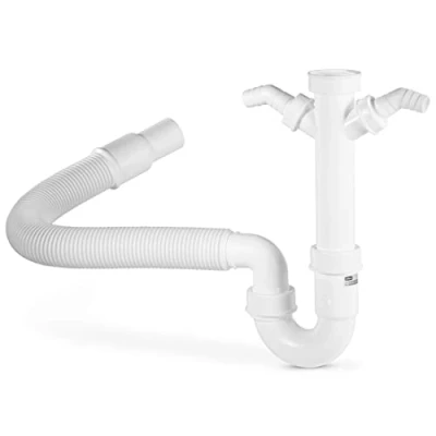 Image de Xavax siphon (pour évier, lave linge et vaisselle, 1,5&quot;, 2 ports pour 1&quot; (2,54 cm) pièges à odeurs, flexible) Blanc/Noir