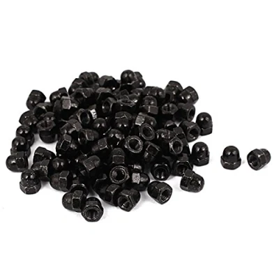 Image de sourcing map 100pcs Écrou Borgne Noir M4 Hexagonal Dôme Clous Carbure Acier Décoratif pour Vis Boulon