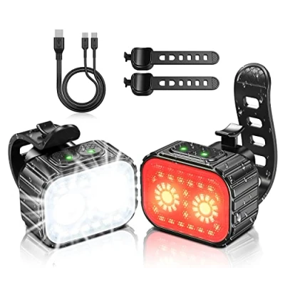 Image de Mohard Lumiere Velo LED, Rechargeable Lamp Vélo Ultra Lumineux pour Cyclysme, Éclairage Avant et Arrière Étanche IPX6 8/12 Modes, Largement Utilisé avec Sangles Extensibles 120 200mm