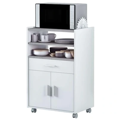 Image de Armoire auxiliaire pour micro ondes, table de cuisine avec un tiroir et deux portes, couleur blanc ciment, dimensions: 92 cm (hauteur) x 59 (largeur) 40 (profondeur)