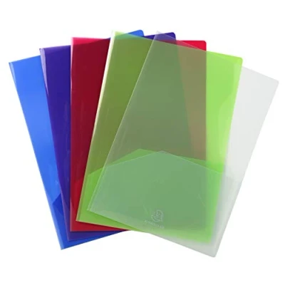 Image de Exacompta Réf. 3960E Paquet de 10 chemises présentation double poche en PP souple pour format A4 et/ou A3 dim 23 x 32cm encoches insertion carte visite couleurs assorties