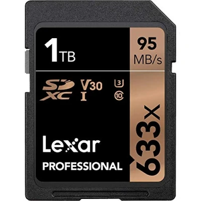 Image de Lexar Professional 633x Carte SD 1To, SDXC UHS I, Jusqu&#039;à 95 Mo/s en Lecture, pour DSLR milieu de gamme, Caméscope HD, Caméras 3D (LSD1TCB633)