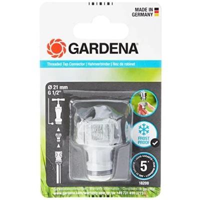 Image de Nez de robinet 21 mm (G 1/2 Pouce) Gardena : raccord pour robinets avec filetage, raccordement étanche, manipulation facile, emballé (18200 20)