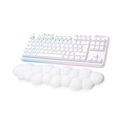 Image de Logitech G G715 Clavier de jeu sans fil avec éclairage LIGHTSYNC RGB Vitesse la lumière, commutateurs tactiles (GX Brown) et repose poignet pour clavier, compatible PC Mac White Fog