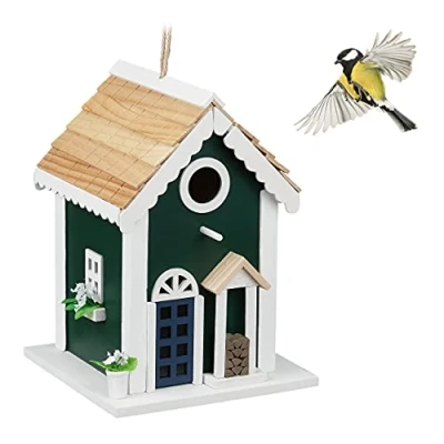 Image de relaxdays Mangeoire d’extérieur pour Oiseaux à Suspendre, nichoir en Bois, HLP 25,5 x 18,5 cm, colorée