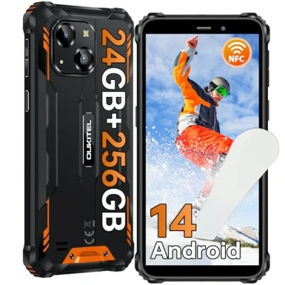 Image de OUKITEL WP32 Pro Telephone Portable Incassable Android 14, 24(6+18) Go RAM+256Go ROM/1To Smartphone Incassable, 6.0 HD Dsiplay De Chantier, 20MP, 6300mAh Batterie, IP68/4G Dual SIM/NFC/OTG