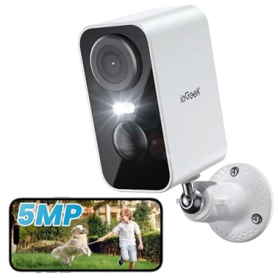 Image de ieGeek 5MP Caméra Surveillance WiFi Exterieure sans Fil, Vision Nocturne Couleur, AI &amp; PIR Détection Mouvement, Extérieure/Intérieure, Audio Bidirectionnel, Blanc