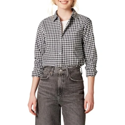 Image de Amazon Essentials Chemise en Popeline à Col Américain et Manches Longues Coupe Classique Femme, Blanc Noir Motif Vichy, M