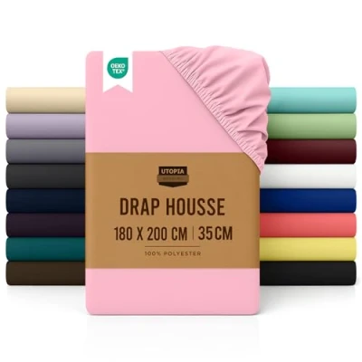 Image de Utopia Bedding Drap Housse Rose, 180 x 200 cm Bonnets 35 pour Matelas Épais Polyester Microfibre Brossée