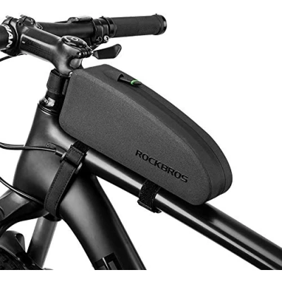 Image de ROCKBROS Sacoche Cadre Vélo VTT de Guidon Top Tube Pochette Triangle Bicyclette VTC Route Étanche Léger Noir, 1,5L 1 Zipper