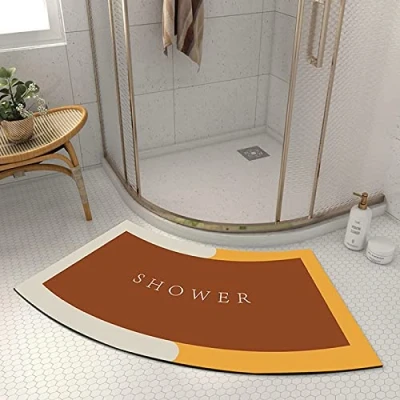 Image de EUPXRHY Tapis de Douche Incurvé Diatomite, Super Absorbant Arrondi en Quart Cercle, Lavable Angle Antidérapant pour Sortie Cabine Douche,Jaune,40x75CM