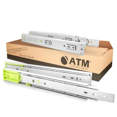 Image de ATM® Glissières à billes avec fermeture douce Longueur 500 mm, sortie totale, capacité 40 kg Rails de tiroir en acier pour cuisine, bureau 4 pièces (G+D) Dimensions : 500x12,7x45 mm