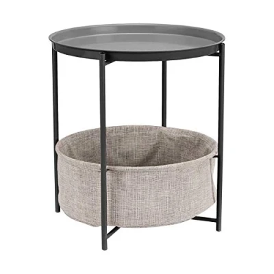 Image de Amazon Basics Table d&#039;appoint ronde de rangement, Gris anthracite avec tissu chiné, 44.96 cm D x W 48 H
