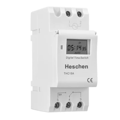 Image de Heschen Commutateur de relais minuterie programmable hebdomadaire d&#039;alimentation LCD numérique, THC15A, DC12V 16Amp, SPST, Rail DIN 35mm