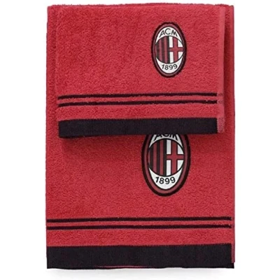 Image de AC Milan 8907 020 2110 Serviette Set + Invité Eponge 100% Coton Rouge/Noir 100 x 60 1 cm