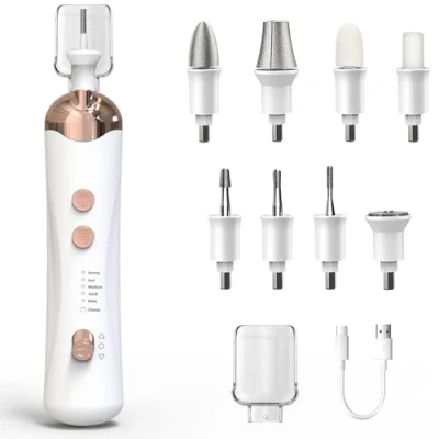 Image de elestyle Ponceuse pour Ongles Professionnel, kit Manucure Pedicure à Domicile USB Rechargeable Vitesse Réglable, Lime a Ongle Electrique sans Fil avec Lumière LED et 8 Accessoires