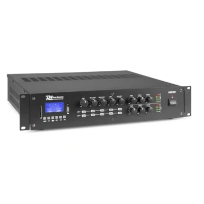 Image de Power Dynamics PRM1202 Amplificateur 2 Zones 100V 2X 120W Noir, USB/SD/MP3, Bluetooth, Lecteur MP3, Entrée Microphone, Idéale pour Sonoriser Une Pièce ou Passer des Annonces
