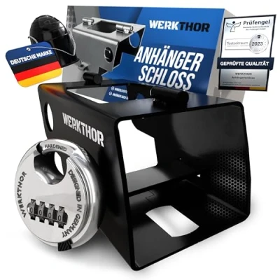 Image de WERKTHOR Antivol Remorque Noir à Code Cadenas Inox pour Attelée &amp; Dételée Sécurité Supérieure