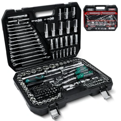 Image de CCLIFE Coffret de Douilles et Embouts CR V 218 Pièces, Boîte à Cliquet 72 Dents 1/2&quot;, 1/4&quot;, 3/8&quot;, Hexagonales, Torx, Fente, Phillips, Pozidrive