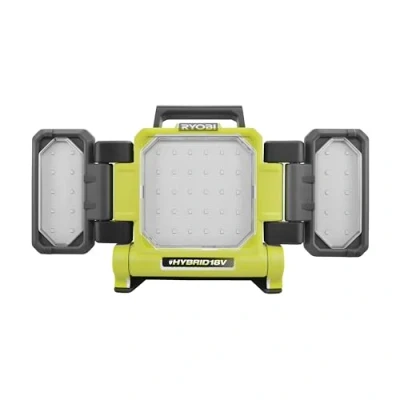 Image de Ryobi Triple panneau lumineux LED 18V Hybride 3 intensités : 3000/1500 / 800 Lumens panneaux latéraux orientables à 360, central orientable 130 RLPH18 0
