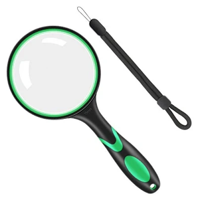 Image de Vicloon loupe de Lecture,Loupe 10x avec poignée en Caoutchouc Souple antidérapante 75 mm et Miroir incassable pour Livres scientifiques, journaux, Lecture, Insectes, Passe Temps (Vert)