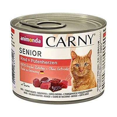 Image de nourriture pour chat Carny Senior, humide à partir de 7 ans, bœuf + cœurs dinde, 6 x 200 g