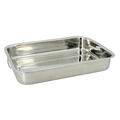 Image de MENASTYL Plat à four inox de qualité Harry 40x28 cm forme rectangle avec poignées en acier inoxydable rabattables 4615222