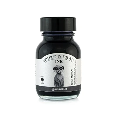 Image de Octopus Write and Draw Ink 465 Grey Merkat Encre imperméable Pour l&#039;écriture et le dessin de calligraphie résistante à la lumière stylo plume Gris 50 ml
