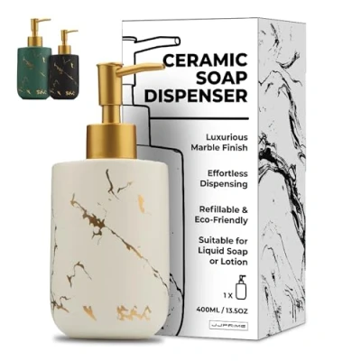 Image de JJ Prime Distributeur Savon Douche Céramique 400ML Salle De Bain Liquide Vaisselle Pompe Pousse Mousse Main À (Vert)