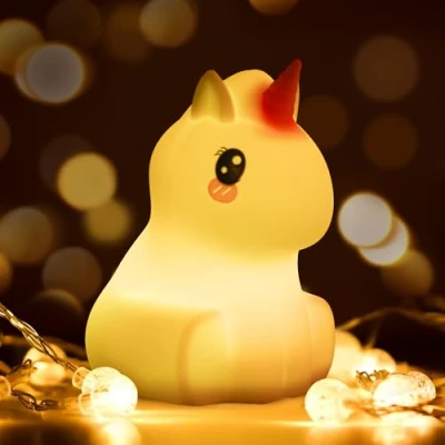 Image de kidoo Veilleuse Enfant Douce LED Multicolore, Bebe Rechargeable USB, Portable Silicone, Cadeau pour Enfants, Économe en Énergie, Lumineux (Licorne)