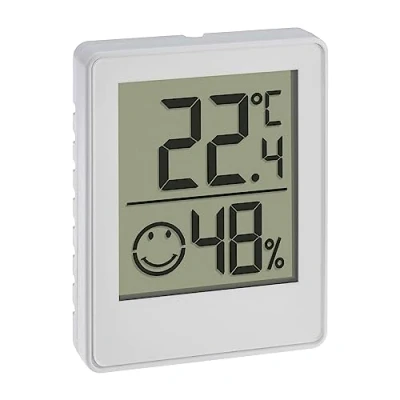 Image de TFA Dostmann Mini thermo hygromètre digital, 30.5039.02, thermomètre d&#039;ambiance, température et hygromètre, avec zones de confort Smiley, blanc