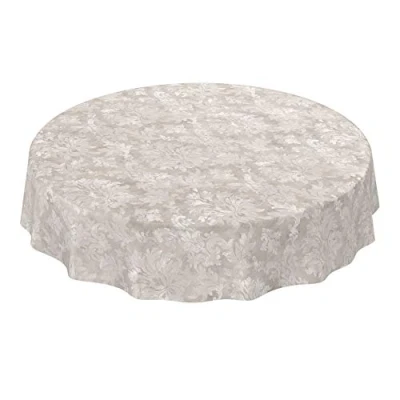 Image de ANRO Nappe en toile cirée lavable pour le jardin, de forme ronde, ovale ou rectangulaire, l’intérieur et l’extérieur, motif baroque vrillé, beige gris clair, 140 cm